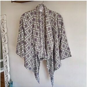 🪞 NEW zara open front printed dressy blazer half sleeve blouse top in multi